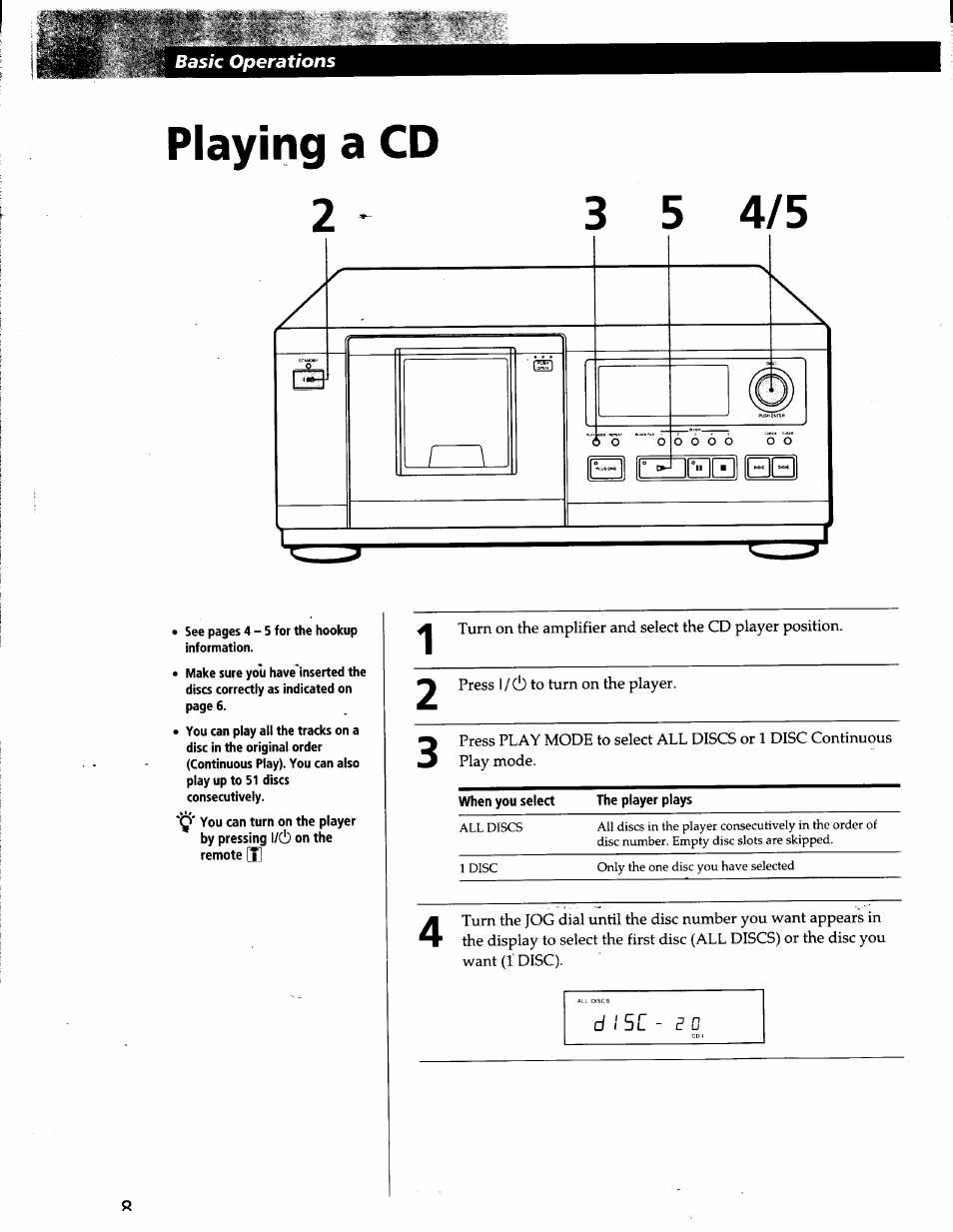 Playing a cd | Sony CDP-CX53 User Manual | Page 8 / 19