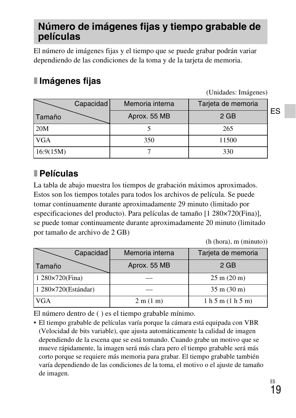Ximágenes fijas, Xpelículas | Sony DSC-H200 User Manual | Page 41 / 48