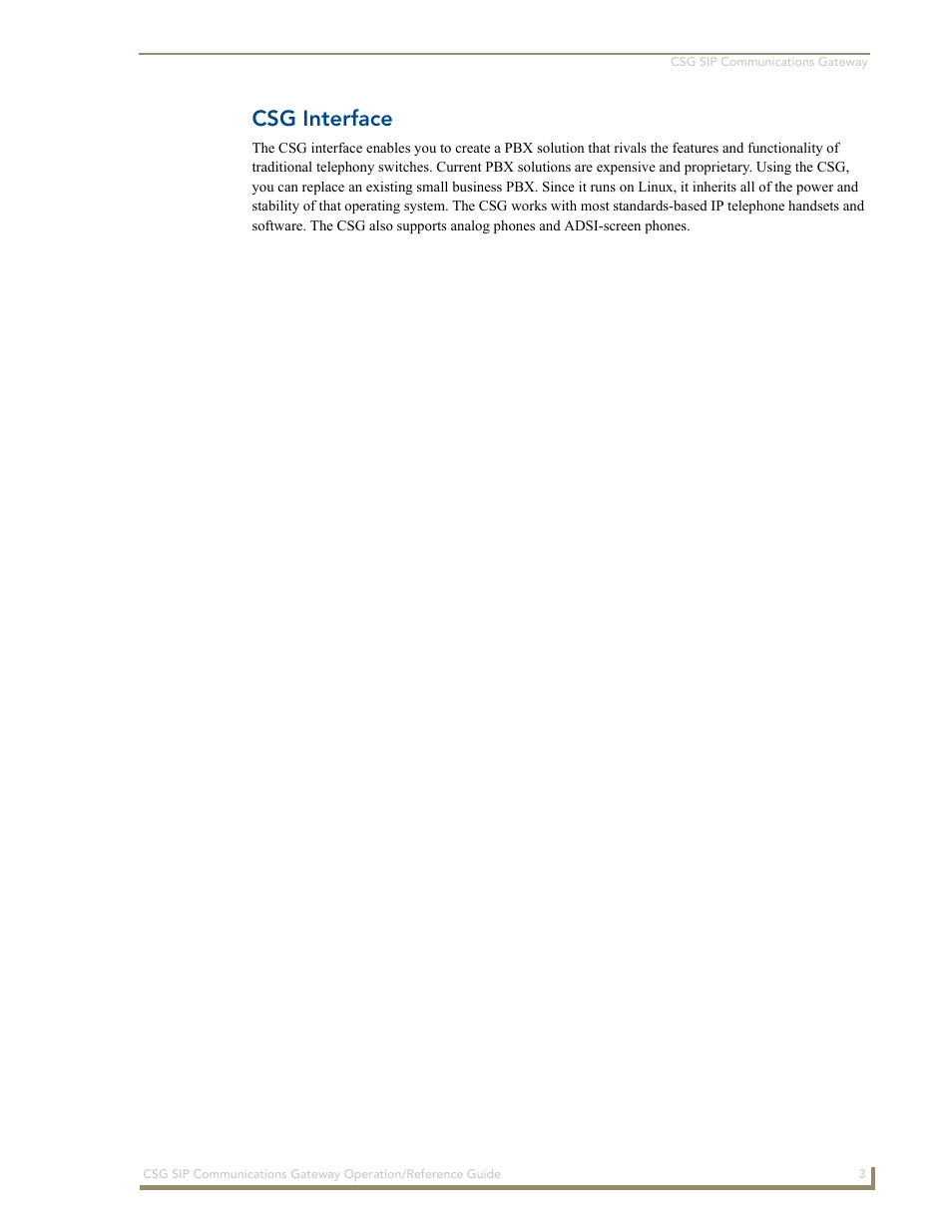 Csg interface | AMX SIP Communications Gateway CSG-500 User Manual | Page 11 / 84