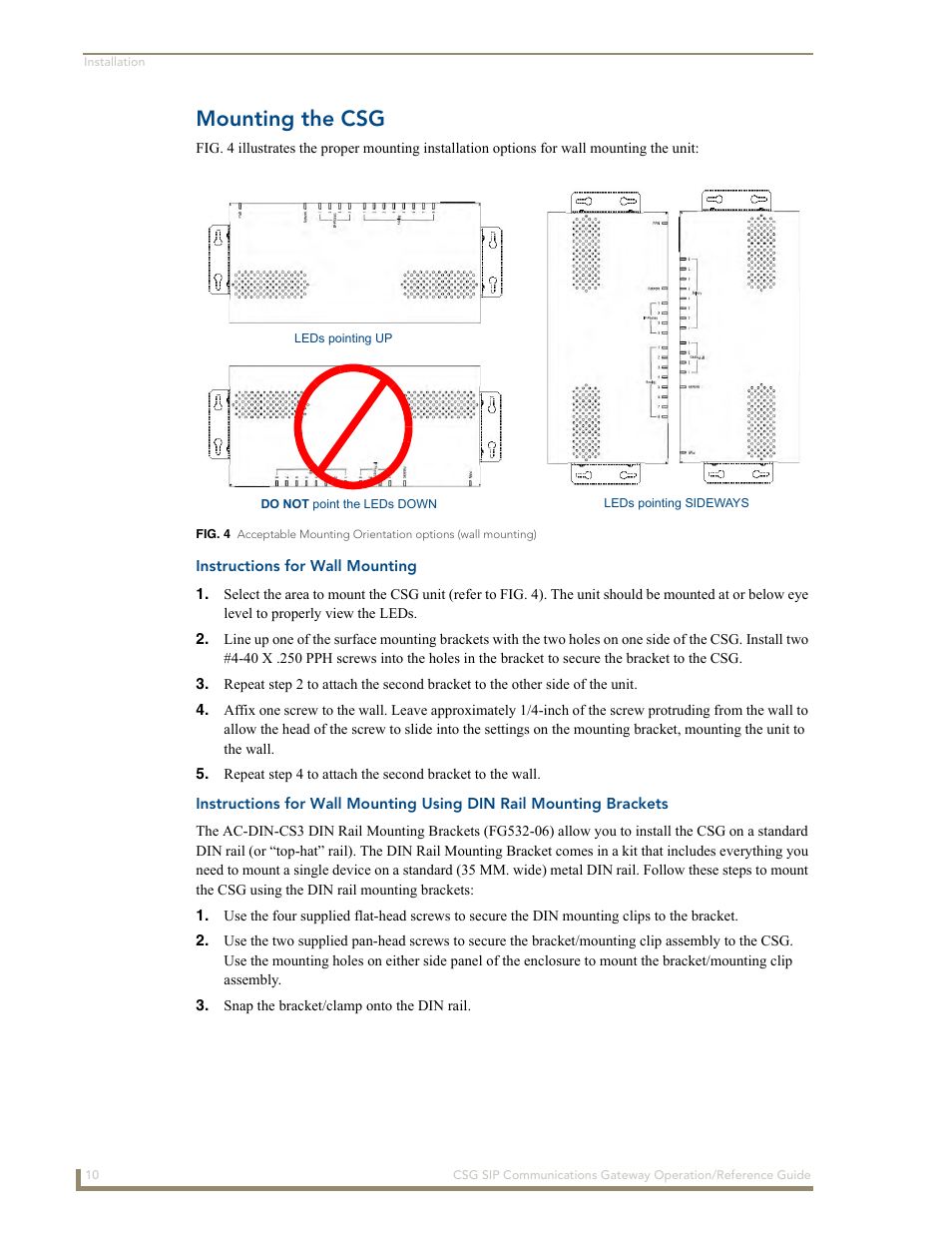 Mounting the csg, Instructions for wall mounting | AMX SIP Communications Gateway CSG-500 User Manual | Page 18 / 84