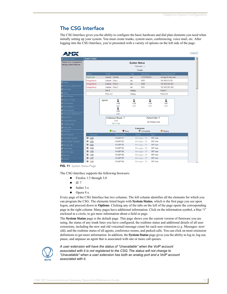 The csg interface | AMX SIP Communications Gateway CSG-500 User Manual | Page 25 / 84