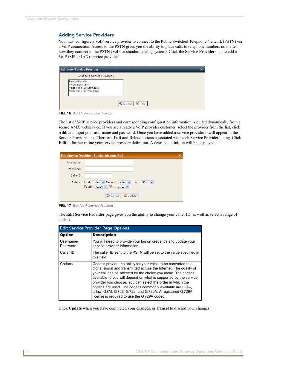 Adding service providers | AMX SIP Communications Gateway CSG-500 User Manual | Page 32 / 84