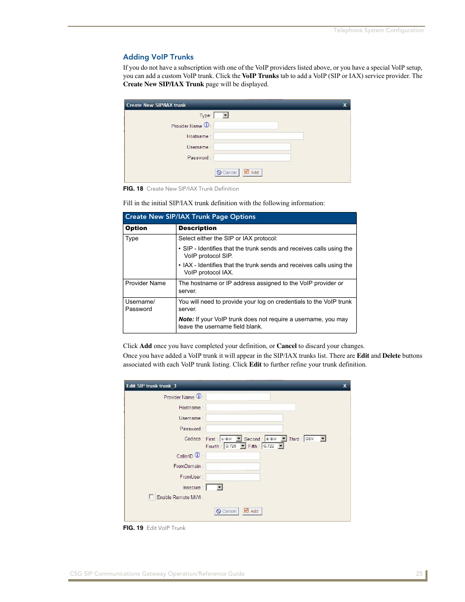 Adding voip trunks | AMX SIP Communications Gateway CSG-500 User Manual | Page 33 / 84