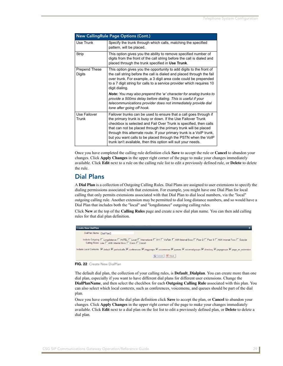 Dial plans | AMX SIP Communications Gateway CSG-500 User Manual | Page 37 / 84