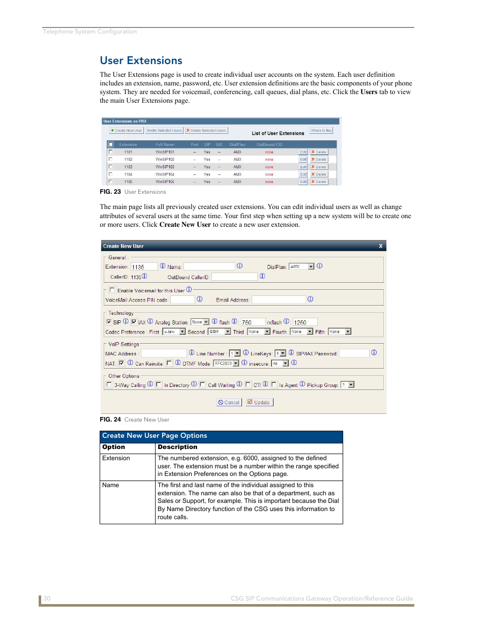 User extensions | AMX SIP Communications Gateway CSG-500 User Manual | Page 38 / 84