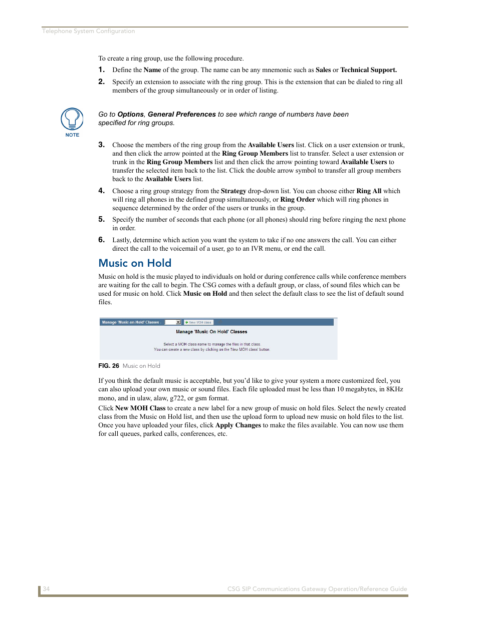 Music on hold | AMX SIP Communications Gateway CSG-500 User Manual | Page 42 / 84