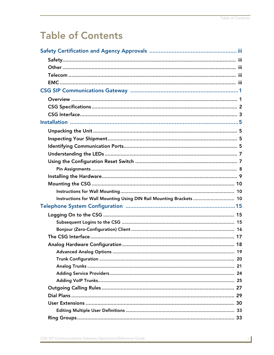 AMX SIP Communications Gateway CSG-500 User Manual | Page 5 / 84