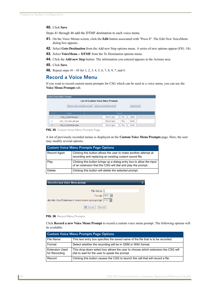 Record a voice menu | AMX SIP Communications Gateway CSG-500 User Manual | Page 52 / 84