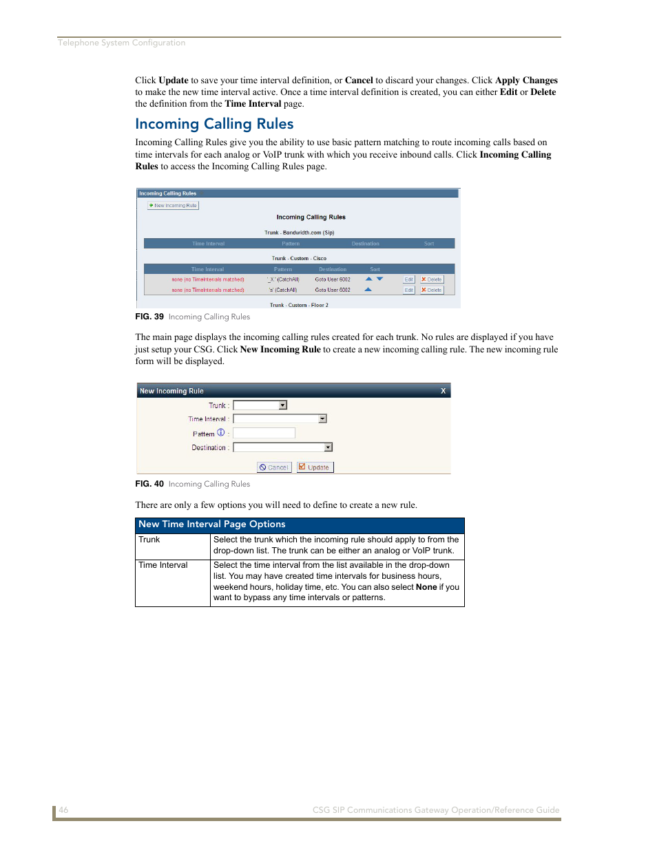 Incoming calling rules | AMX SIP Communications Gateway CSG-500 User Manual | Page 54 / 84