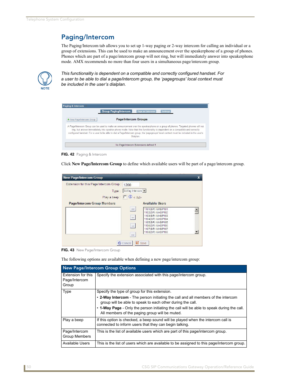 Paging/intercom | AMX SIP Communications Gateway CSG-500 User Manual | Page 58 / 84