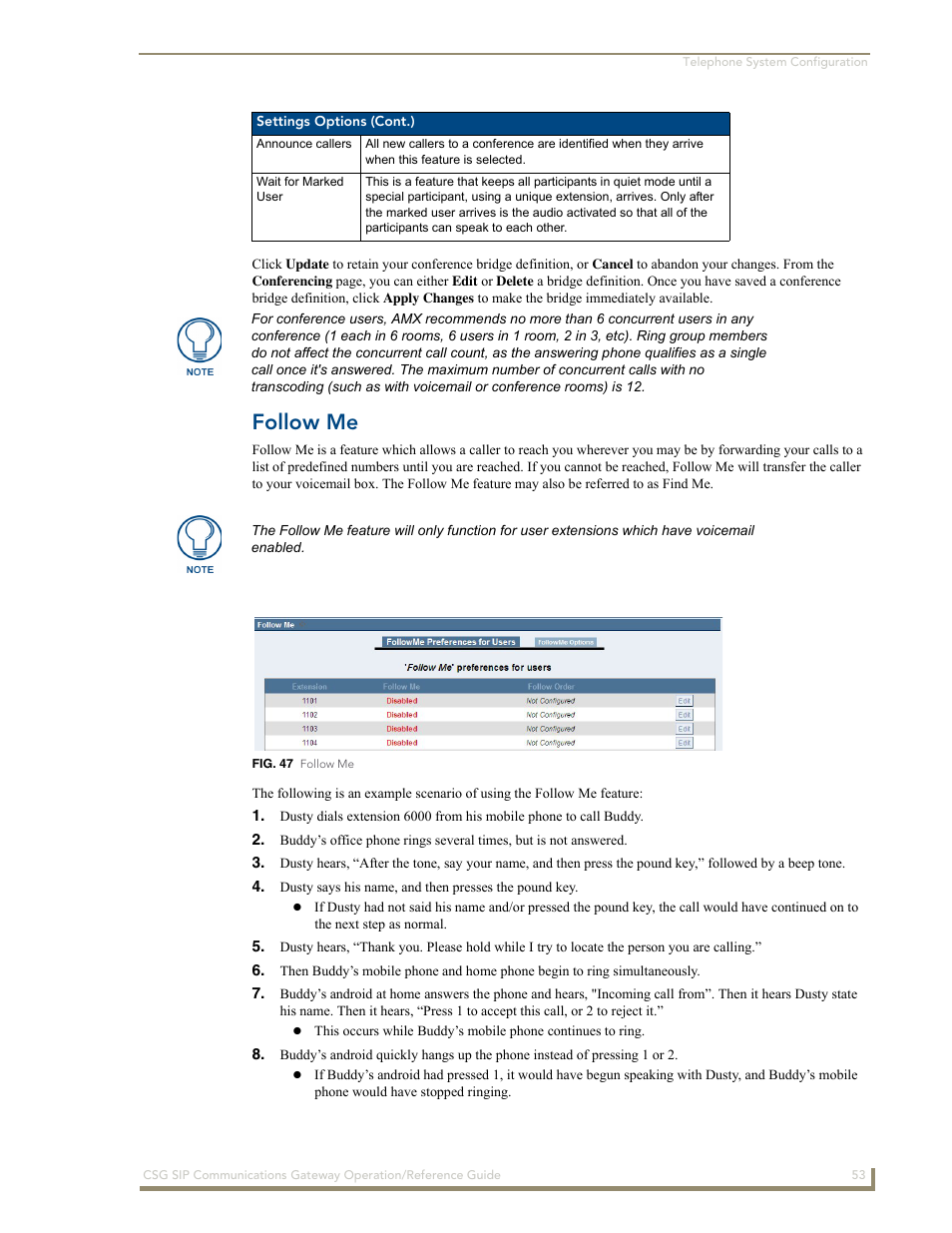 Follow me | AMX SIP Communications Gateway CSG-500 User Manual | Page 61 / 84