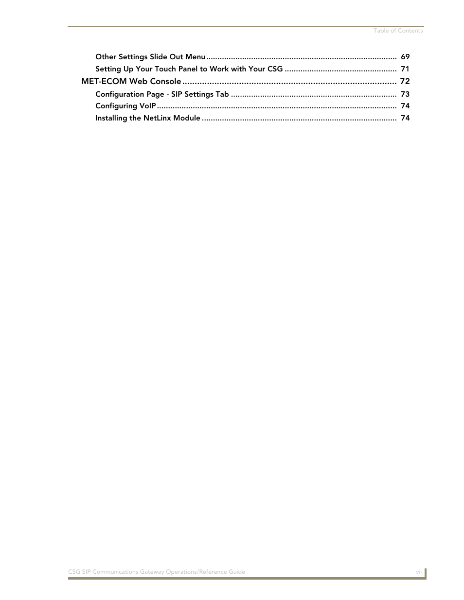 AMX SIP Communications Gateway CSG-500 User Manual | Page 7 / 84