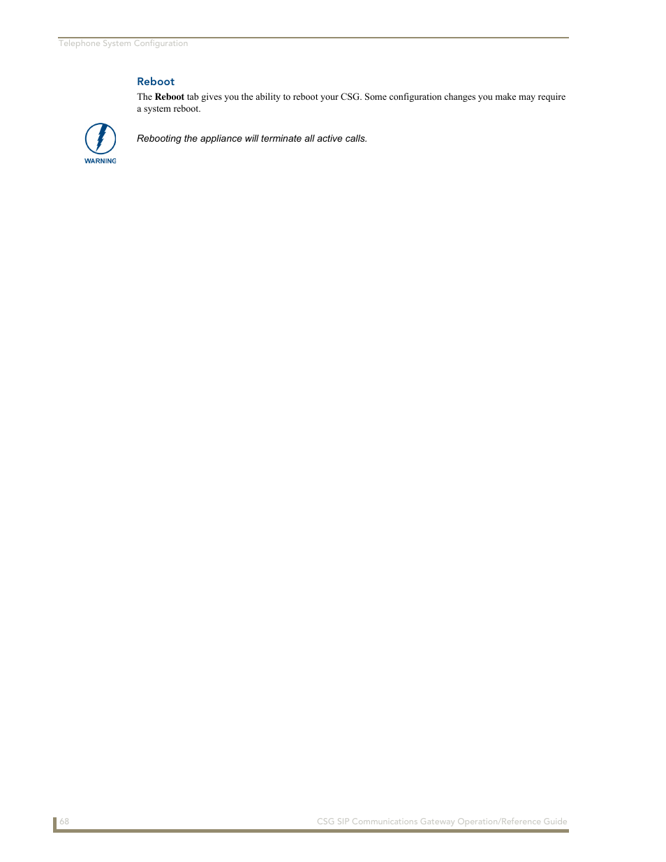 Reboot | AMX SIP Communications Gateway CSG-500 User Manual | Page 76 / 84