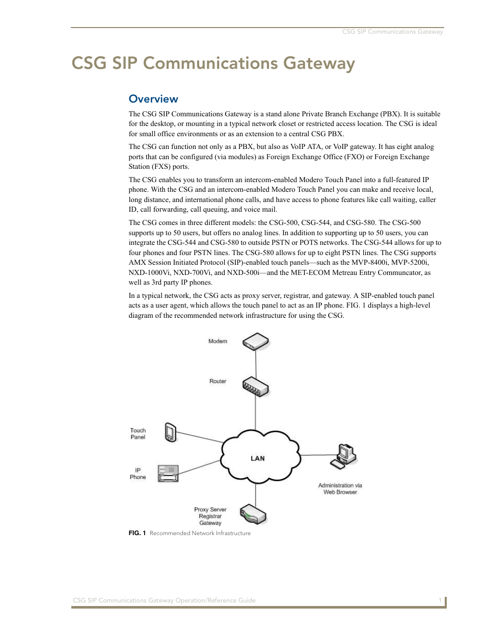 Csg sip communications gateway, Overview | AMX SIP Communications Gateway CSG-500 User Manual | Page 9 / 84