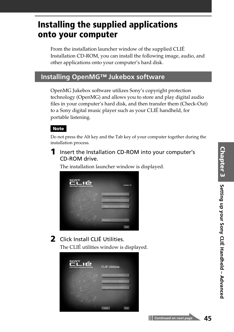 Installing openmg™ jukebox software | Sony PEG-N760C User Manual | Page 45 / 60