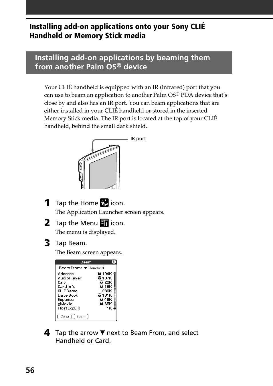 Palm os, Device | Sony PEG-N760C User Manual | Page 56 / 60