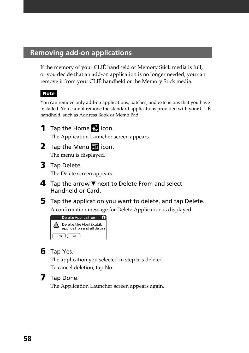 Removing add-on applications | Sony PEG-N760C User Manual | Page 58 / 60