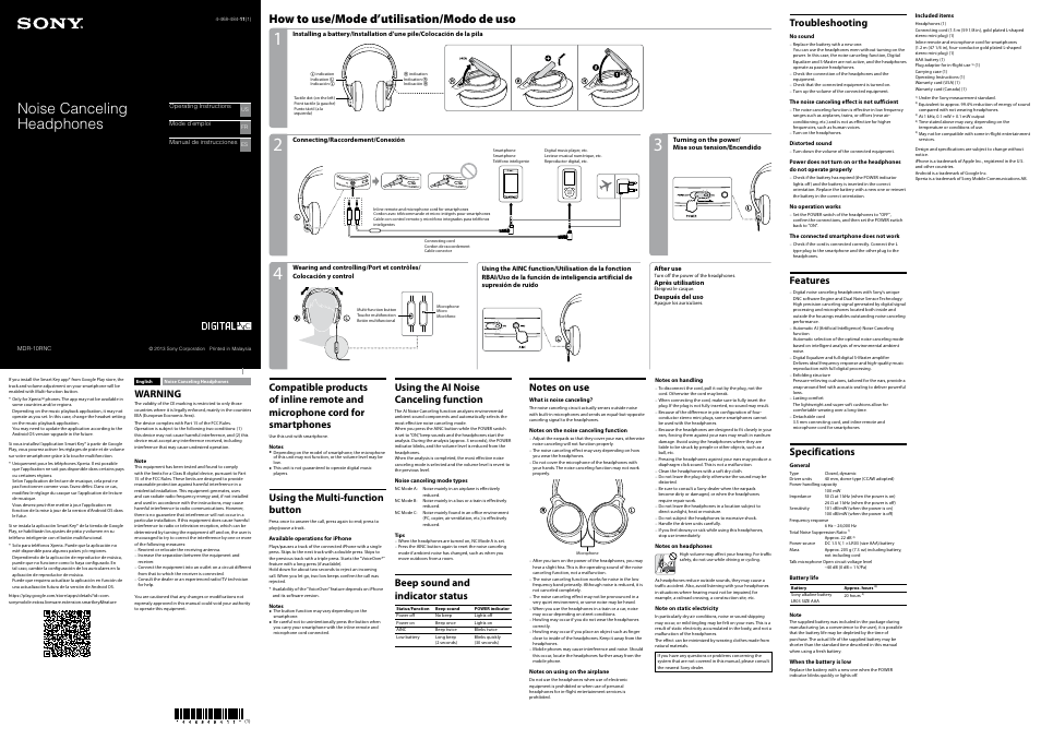Sony MDR-10RNC User Manual | 2 pages