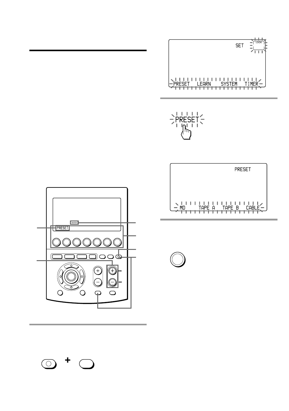 Finding a component code with the search function, Press the preset key, While pressing commander off, press muting | Before starting the search function, Preset” appears on the mode display key | Sony RM-AV3000 User Manual | Page 16 / 104