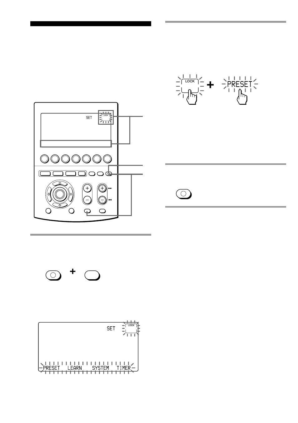 Protecting your settings — setting lock function, Protecting your settings, Preset | Press commander off, While pressing commander off, press muting, When the setting is locked | Sony RM-AV3000 User Manual | Page 72 / 104