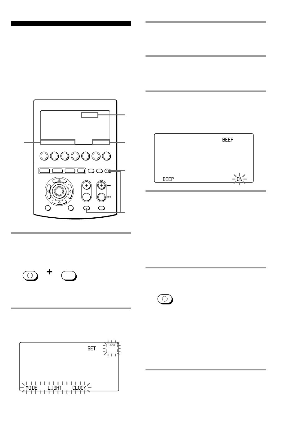 Setting the key-touch beep, While pressing commander off, press muting, Press the mode key | Press the beep key, Press commander off, Set” appears on the mode display key, Mode” appears on the mode display key, Beep” appears on the mode display key, The commander turns off, The commander returns to the previous setting mode | Sony RM-AV3000 User Manual | Page 77 / 104