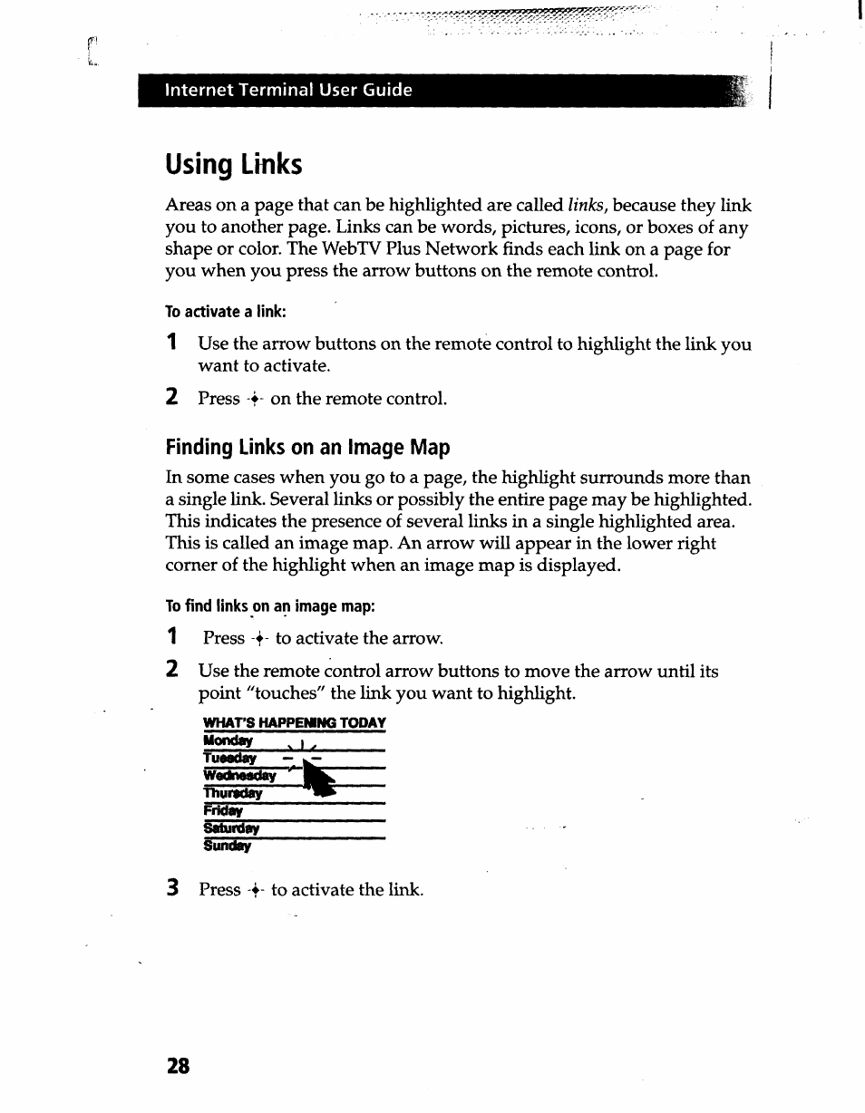 Using links, To activate a link, Finding links on an image map | To find links on an image map | Sony INT-W200 User Manual | Page 31 / 49