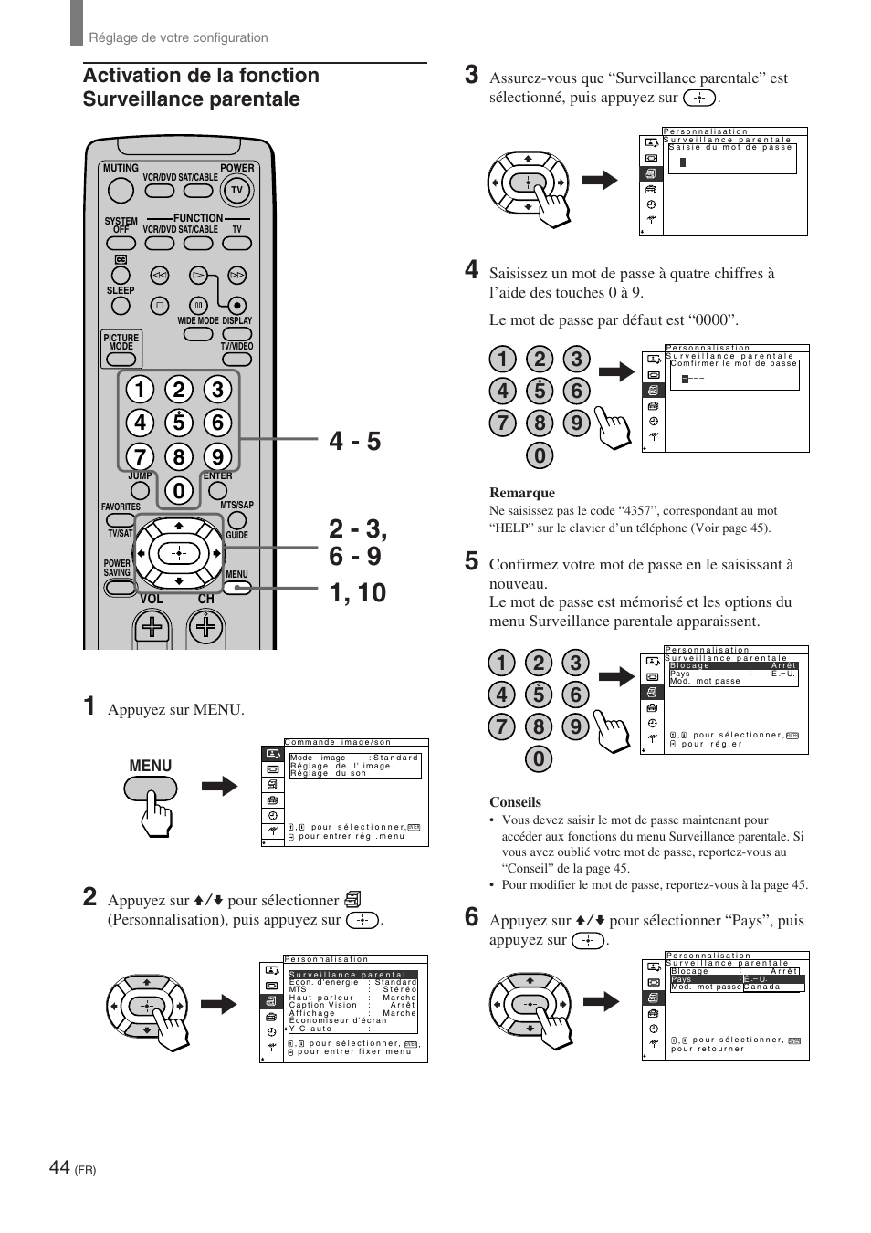 Activation de la fonction surveillance parentale | Sony KE-32TS2 User Manual | Page 106 / 188