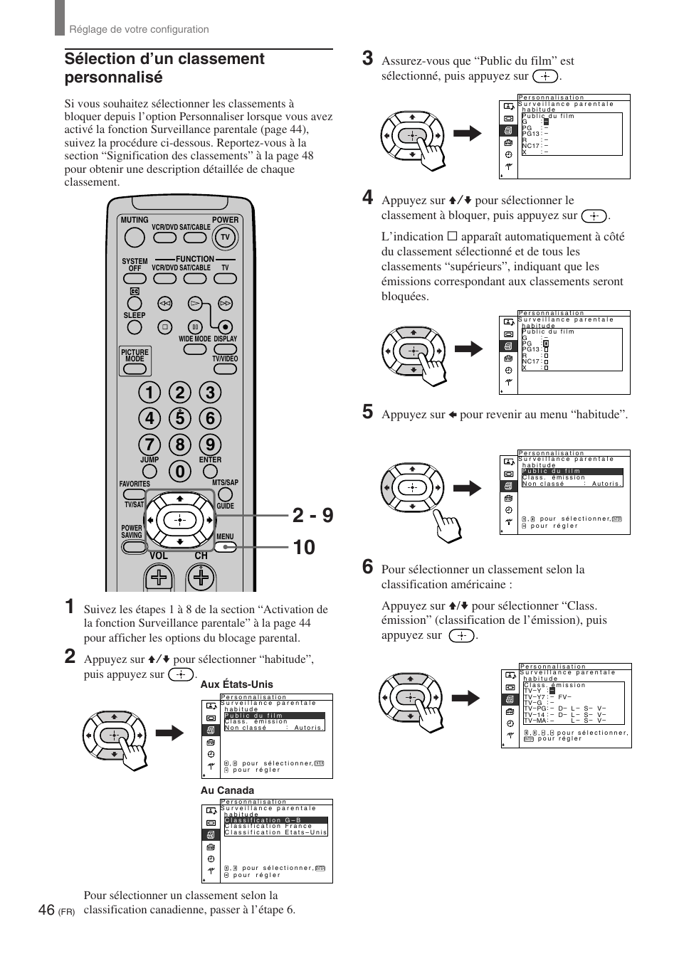 Sélection d’un classement personnalisé, Appuyez sur b pour revenir au menu “habitude | Sony KE-32TS2 User Manual | Page 108 / 188