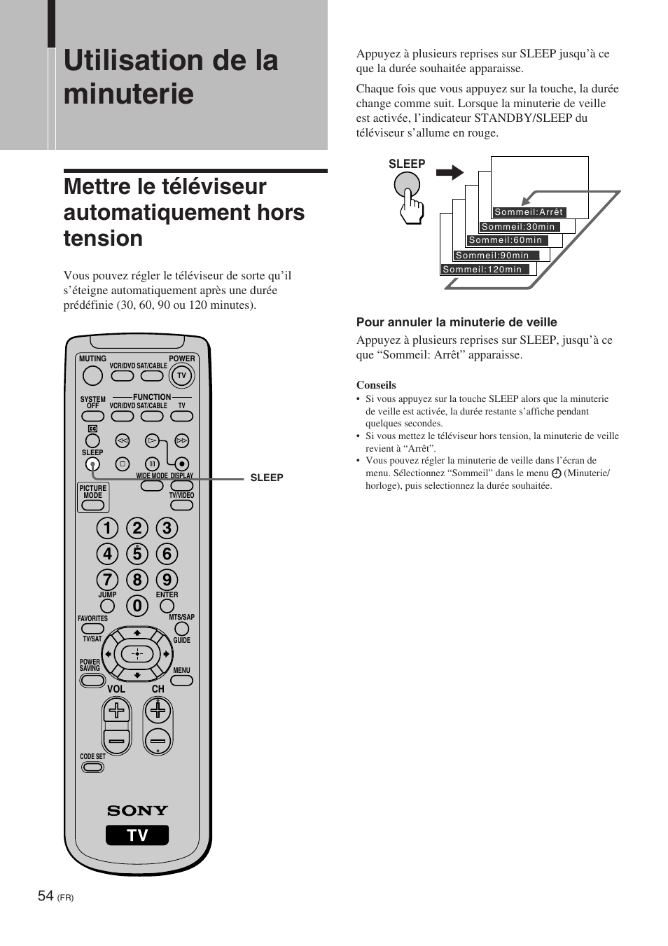 Utilisation de la minuterie, Mettre le téléviseur automatiquement hors tension | Sony KE-32TS2 User Manual | Page 116 / 188