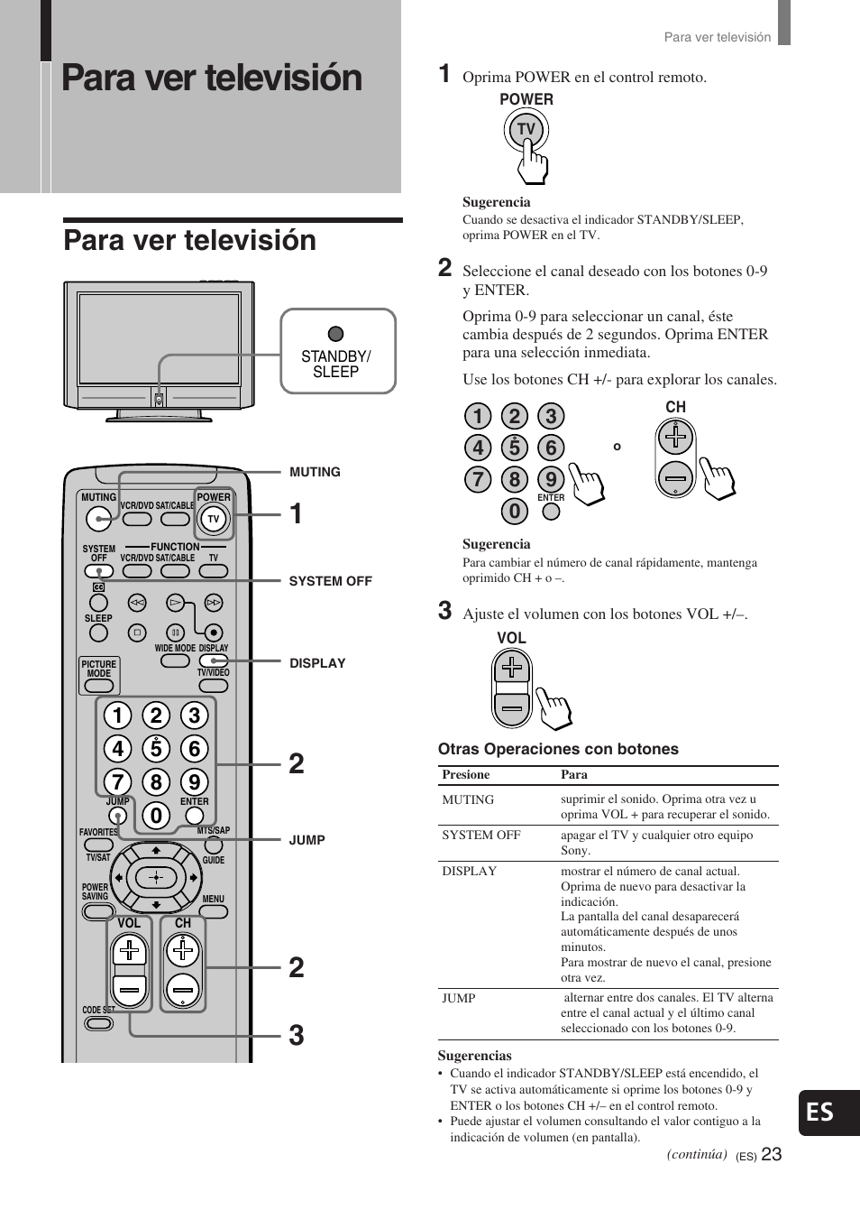 Para ver televisión, 12 para ver televisión 2 3 | Sony KE-32TS2 User Manual | Page 147 / 188