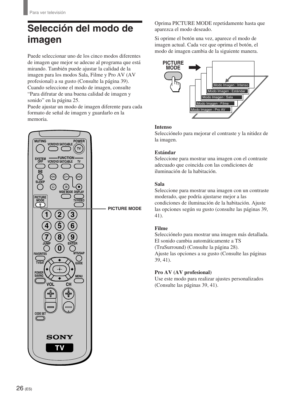 Selección del modo de imagen | Sony KE-32TS2 User Manual | Page 150 / 188