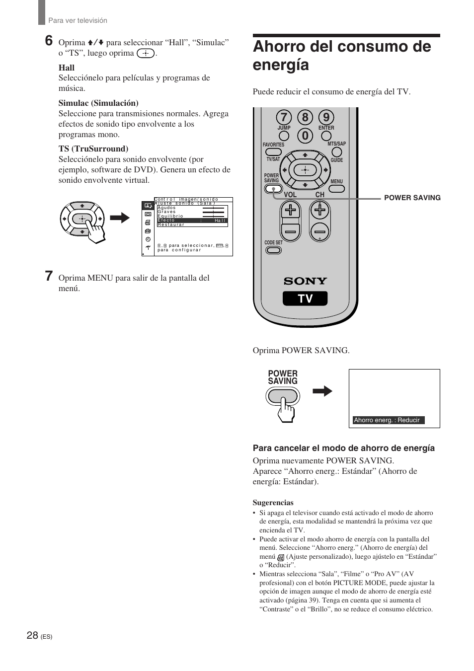 Ahorro del consumo de energía | Sony KE-32TS2 User Manual | Page 152 / 188