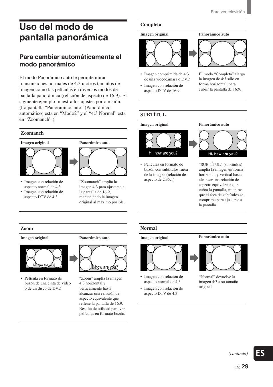 Uso del modo de pantalla panorámica, Para cambiar automáticamente el modo panorámico | Sony KE-32TS2 User Manual | Page 153 / 188