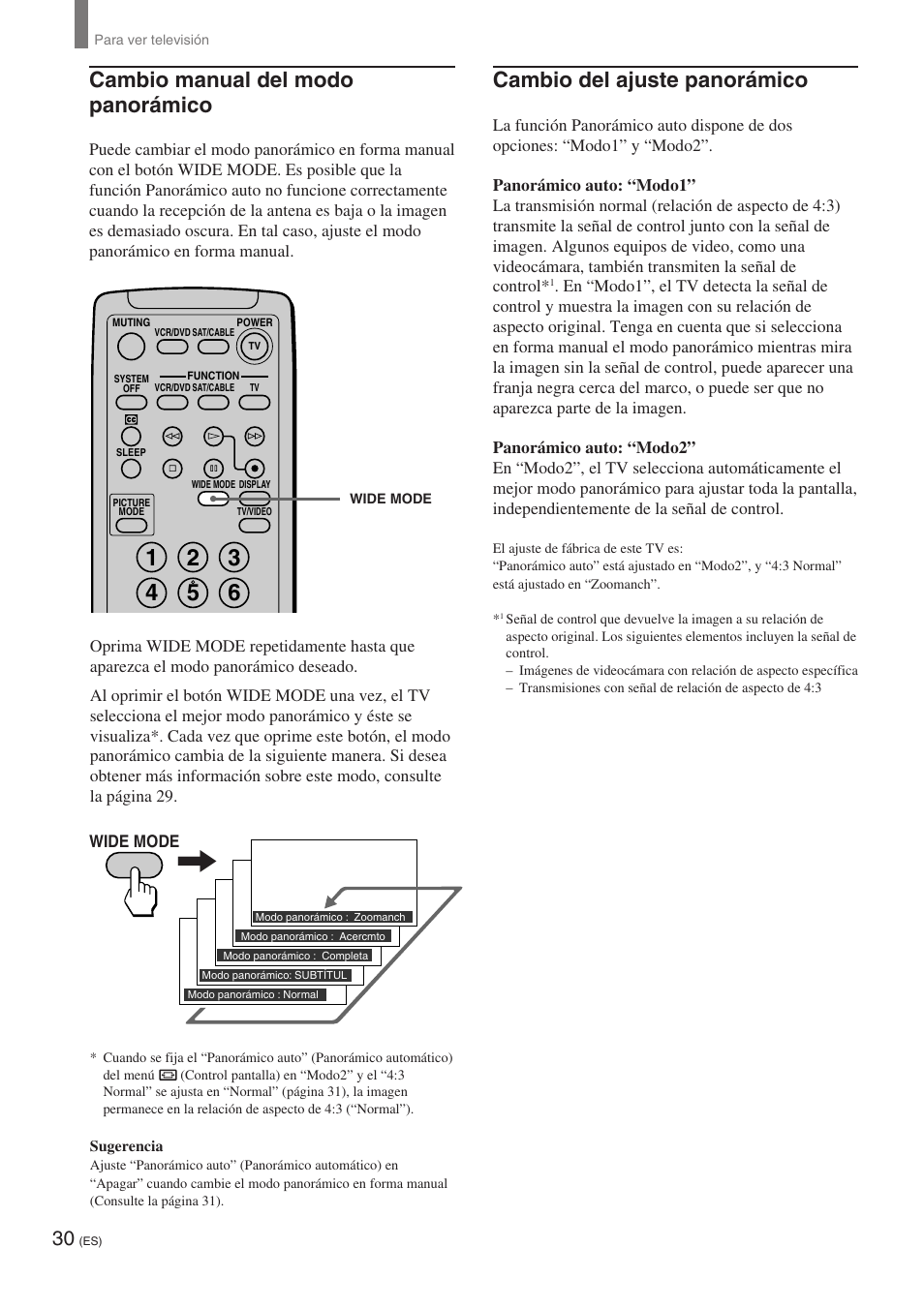 Cambio manual del modo panorámico, Cambio del ajuste panorámico | Sony KE-32TS2 User Manual | Page 154 / 188