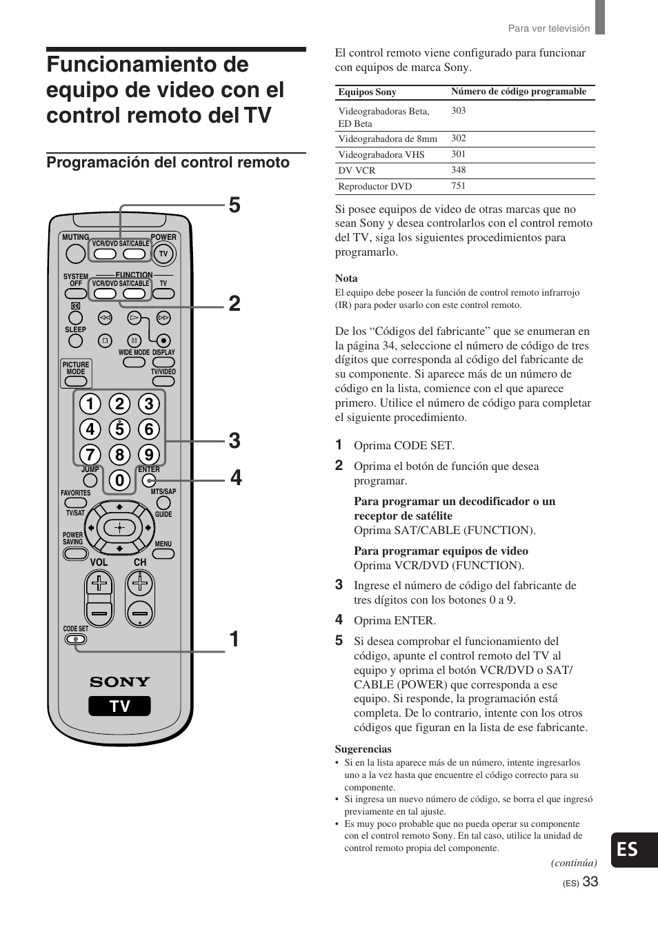 Programación del control remoto | Sony KE-32TS2 User Manual | Page 157 / 188