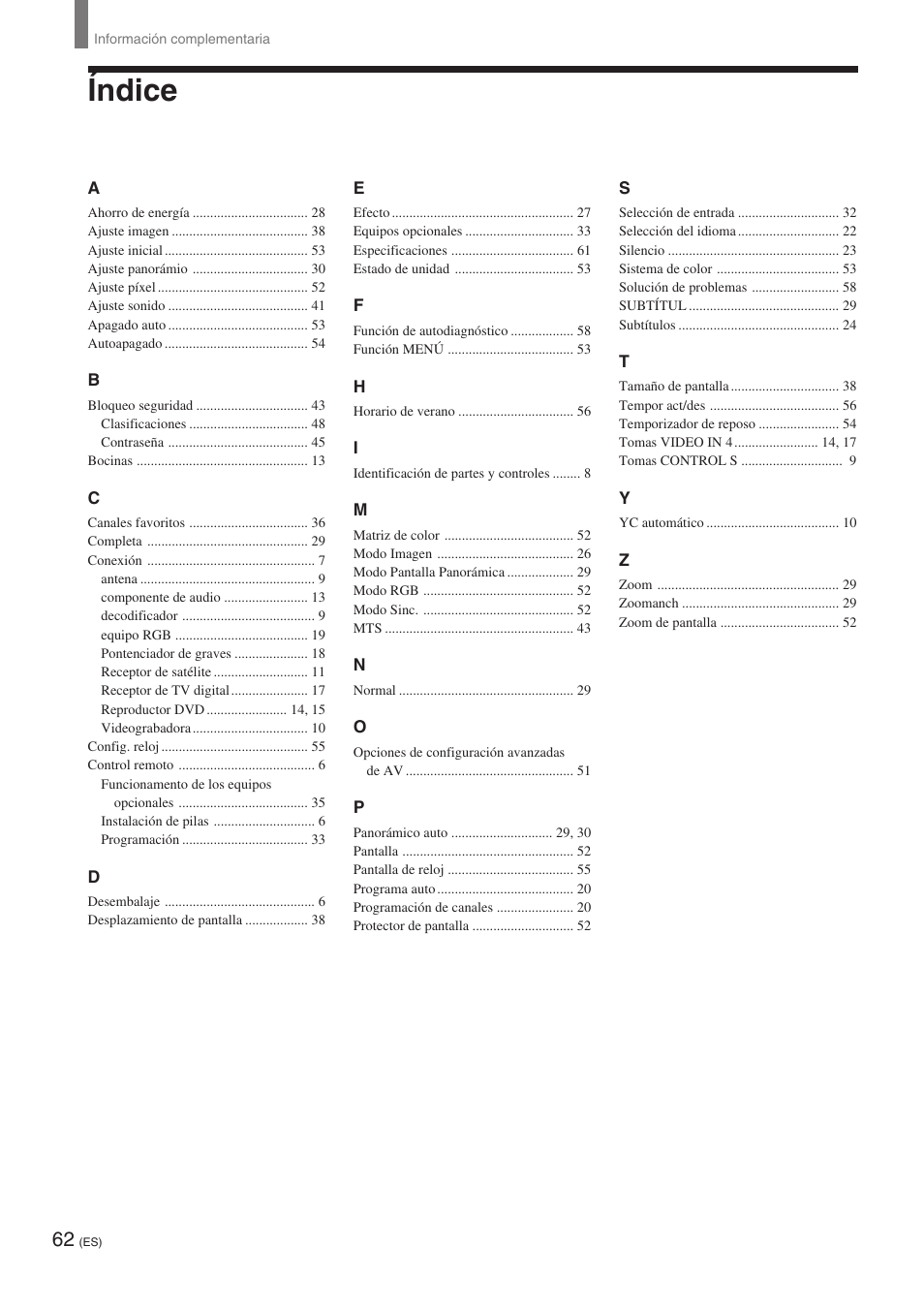 Índice | Sony KE-32TS2 User Manual | Page 186 / 188