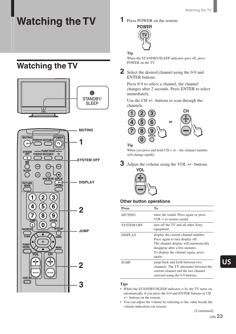 Watching the tv, 12 watching the tv 2 3 | Sony KE-32TS2 User Manual | Page 23 / 188