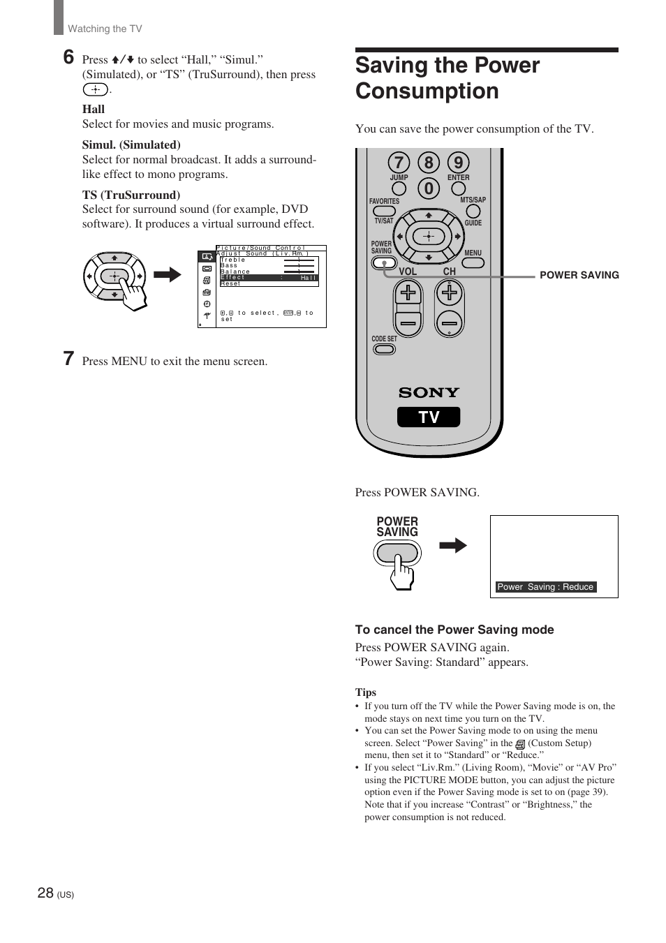 Saving the power consumption | Sony KE-32TS2 User Manual | Page 28 / 188