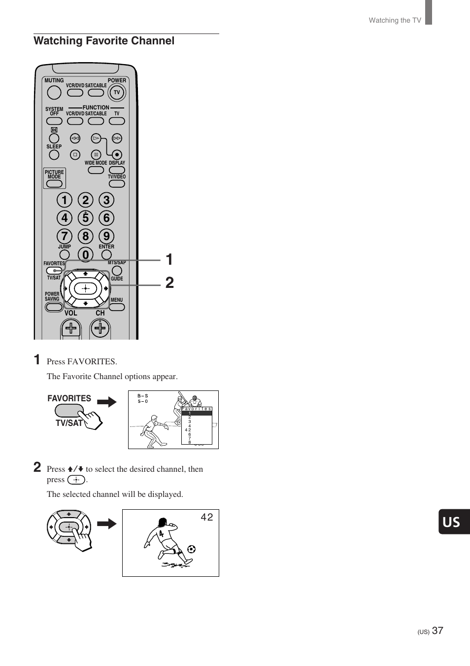 Watching favorite channel | Sony KE-32TS2 User Manual | Page 37 / 188