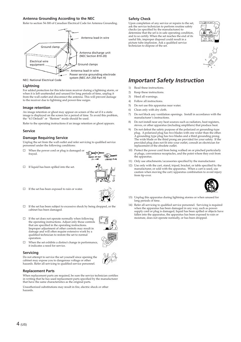 Important safety instruction | Sony KE-32TS2 User Manual | Page 4 / 188