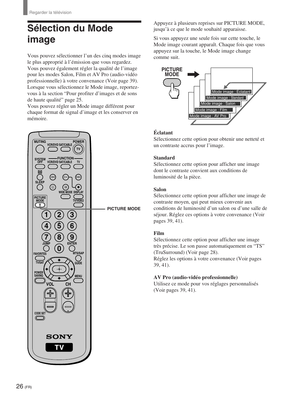 Sélection du mode image | Sony KE-32TS2 User Manual | Page 88 / 188
