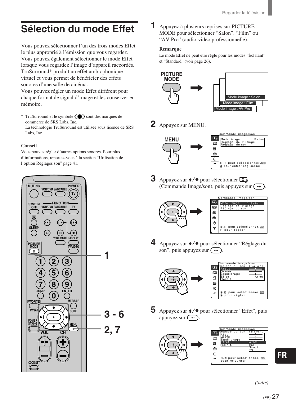 Sélection du mode effet | Sony KE-32TS2 User Manual | Page 89 / 188