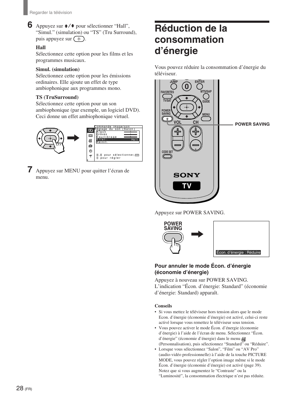 Réduction de la consommation d’énergie | Sony KE-32TS2 User Manual | Page 90 / 188
