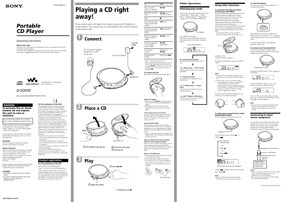 Sony D-EQ550 User Manual | 2 pages