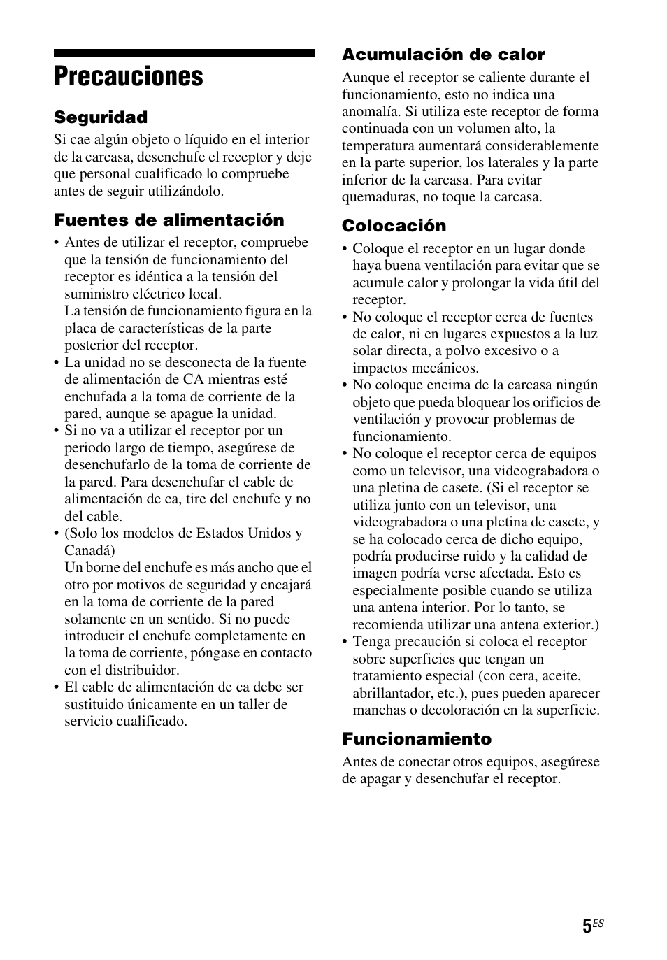 Precauciones | Sony STR-DH550 User Manual | Page 19 / 24