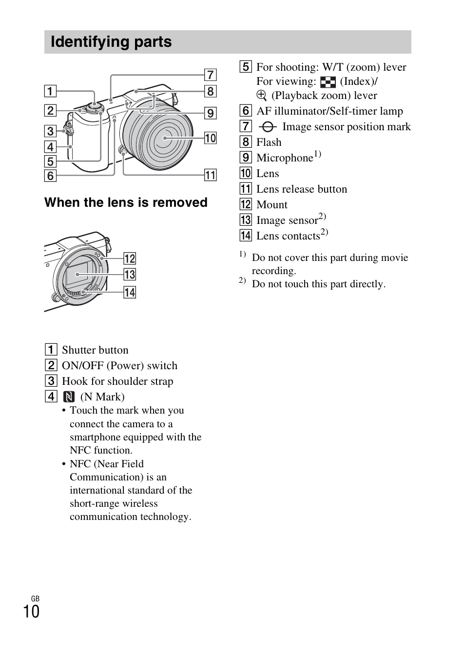 Identifying parts, When the lens is removed | Sony ILCE-5000L User Manual | Page 10 / 40