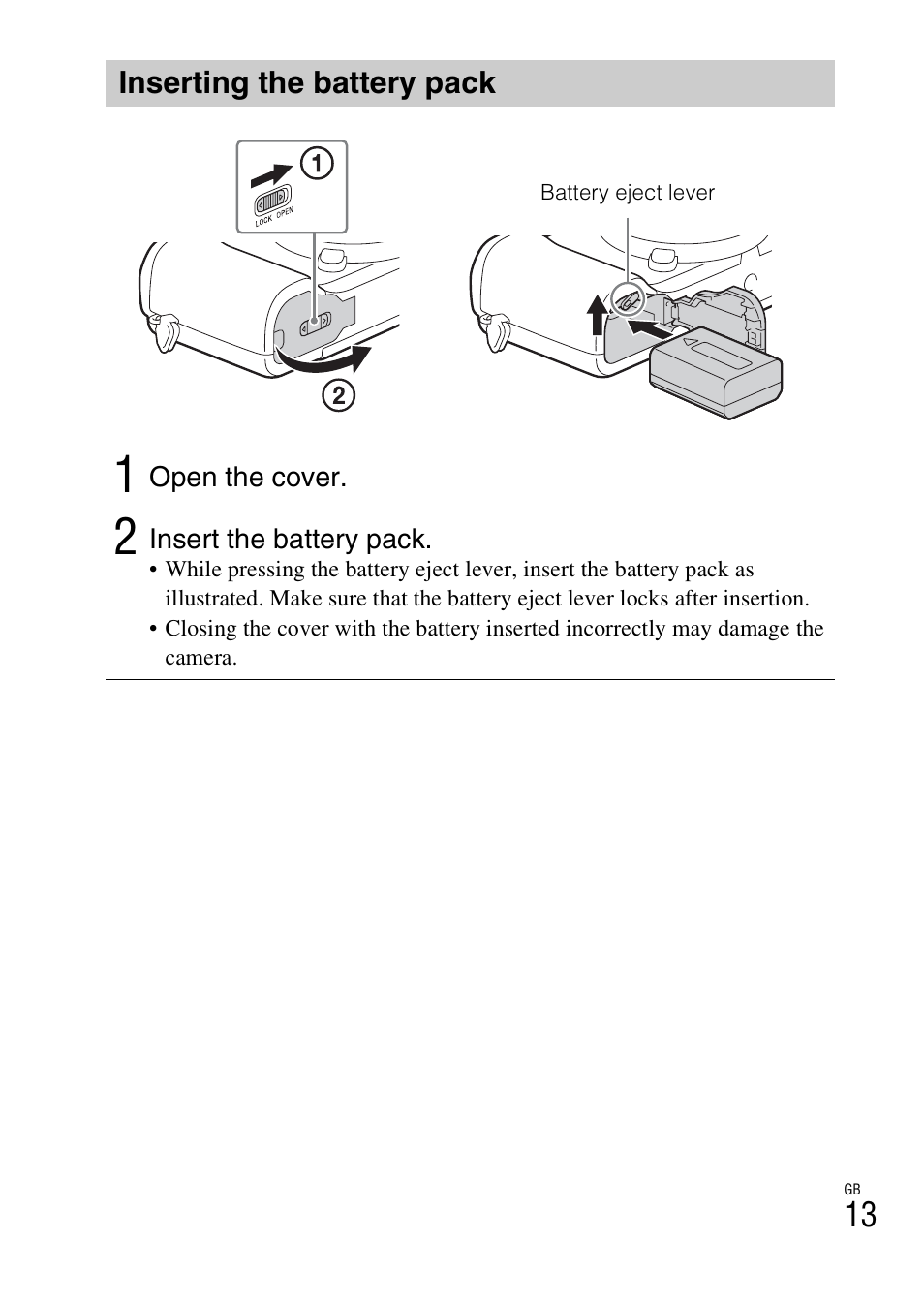 Inserting the battery pack | Sony ILCE-5000L User Manual | Page 13 / 40