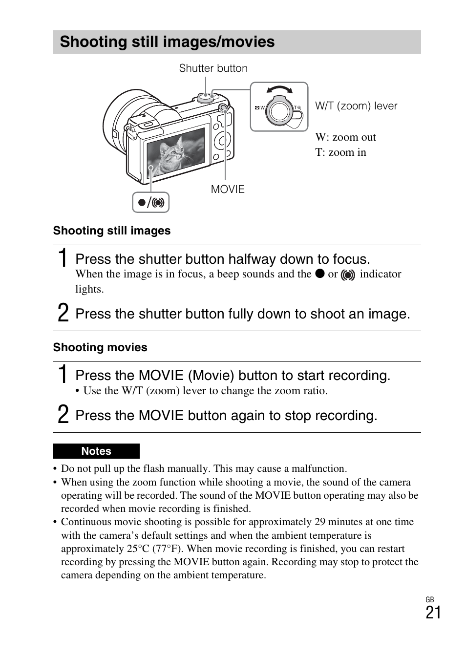 Shooting still images/movies, P. 21 | Sony ILCE-5000L User Manual | Page 21 / 40