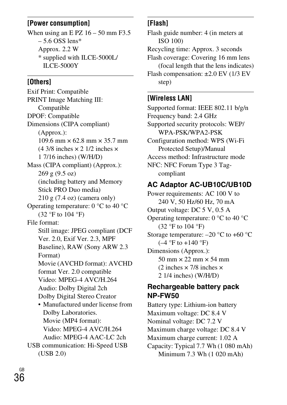 Sony ILCE-5000L User Manual | Page 36 / 40