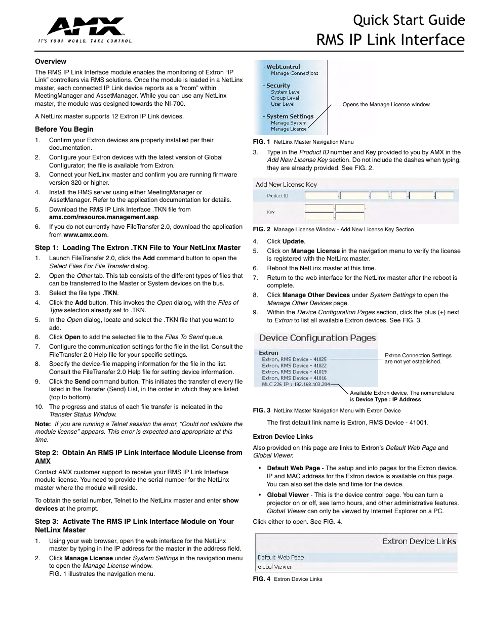 AMX IP Link Interface RMS User Manual | 2 pages